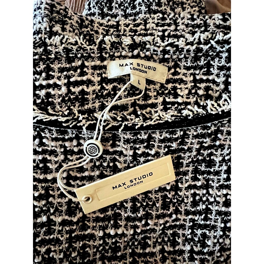 Max Studio Black White Soft Tweed 3/4 Sleeve Dress w/Fringes Size LARGE NWT - Picture 7 of 12
